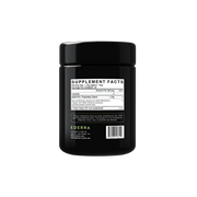 Backside of a black EDERRA EMPWR+ biophotonic miron violetglass jar. Shows the supplement facts panel and an FDA disclaimer