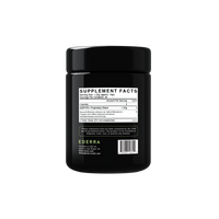 Backside of a black EDERRA EMPWR+ biophotonic miron violetglass jar. Shows the supplement facts panel and an FDA disclaimer