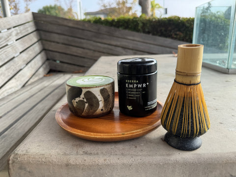 LURRA Handcrafted Cup With Matcha and EMPWR+ Biophotonic Jar and Whisk